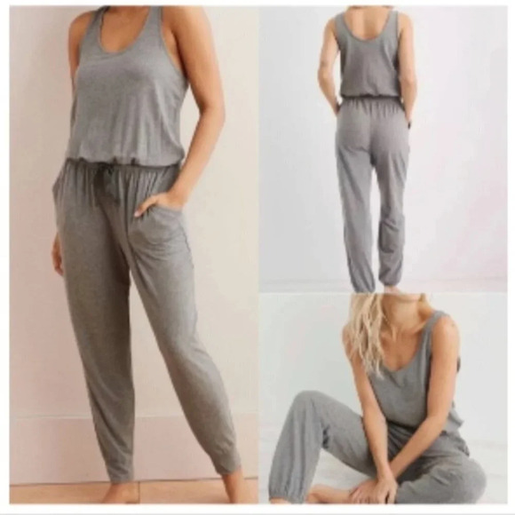 Aerie sleeveless scoop neck drawstring waist lounge jumpsuit grey small NWT - Picture 12 of 12
